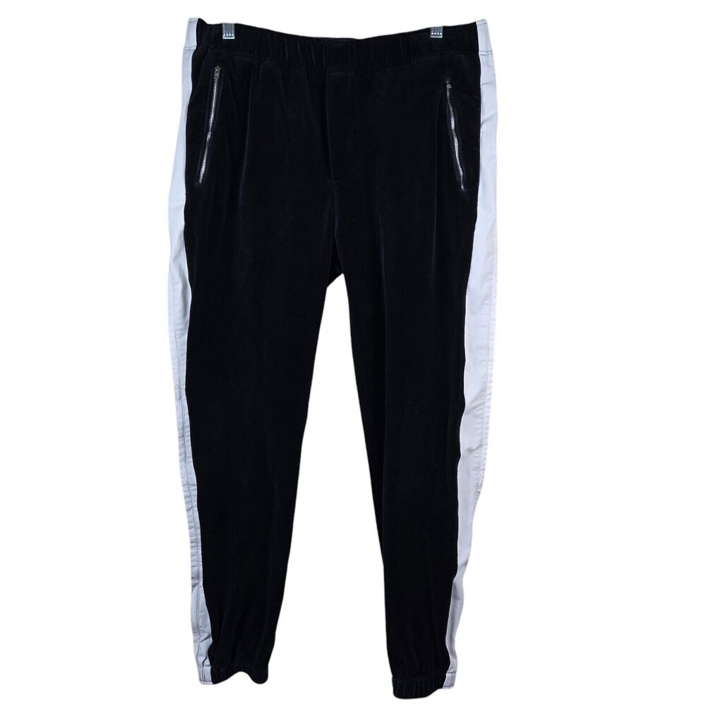 Tim Coppens Joggers Men's Sz L Black White Stripe Velour Streetwear Athleisure